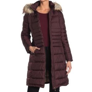 Calvin Klein Purple Fur Long Puffer Jacket New